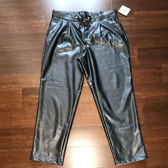 Anne Klein Pants - Anne Klein Black Faux Leather Lined Pants With Stretch Womens Large L